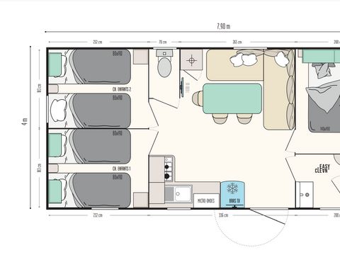 MOBILHOME 6 personnes - Privilège 28m² - 3 chambres - Clim + TV + Lave-vaisselle