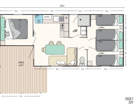 MOBILHOME 6 personnes - Privilège 27m² - 3 chambres - Clim + TV + Lave-vaisselle