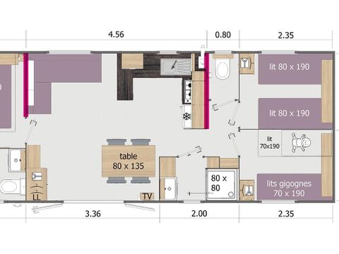 MOBILHOME 6 personnes - Lodge 100 - 3 chambres - 2 Sdb