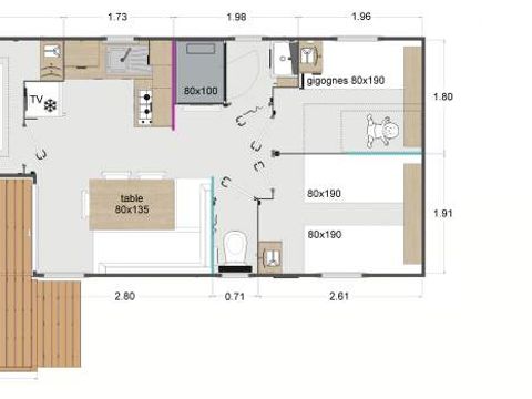 MOBILHOME 6 personnes - Mobil Home Lodge 83 Confort plus 3 chambres - 28 m² + terrasse intégrée de 8 m