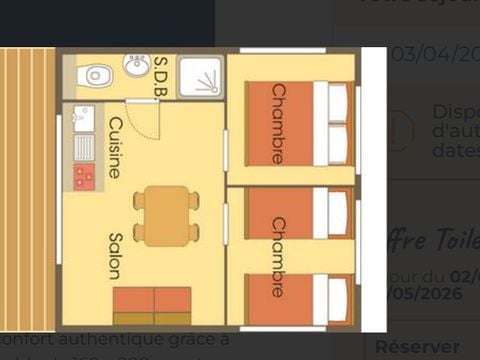 TENTE TOILE ET BOIS 4 personnes - Cabane Lodge sur pilotis Standard 34m² (2 chambres) dont terrasse couverte 11m²