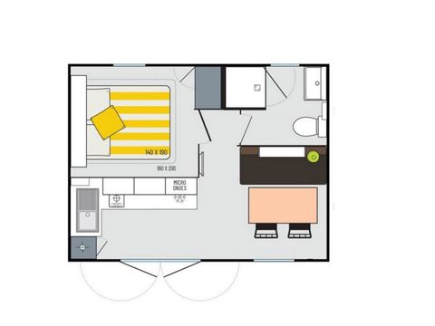 MOBILHOME 2 personnes - Mobil-home Standard 18m² (1 chambre) + TV + terrasse semi-couverte 
