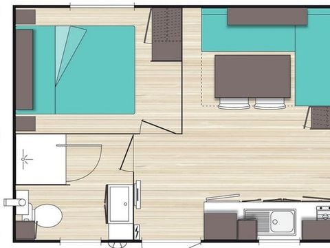 MOBILHOME 2 personnes - Mobil-home Standard 18m² (1 chambre) + TV + terrasse semi-couverte 