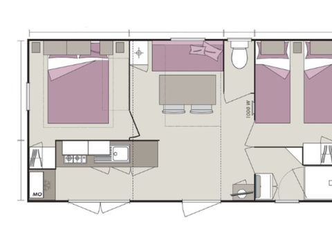 MOBILHOME 4 personnes - Homeflower Premium 29m² (2 chambres) + CLIM + terrasse semi-couverte + TV + draps + serviettes