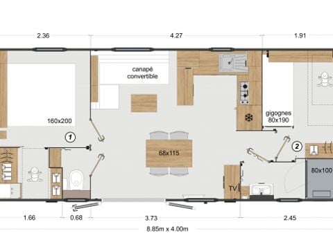 MOBILHOME 4 personnes - Cottage  avec terrasse  2 Ch/ 1 SdBb  au domaine camp'hotel du Perche Bellêmois