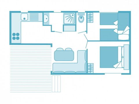 MOBILHOME 5 personnes - Mobil-home | Classic | 2 Ch. | 5 Pers. | Terrasse simple | 1 SDB | TV