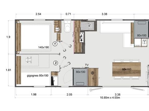 Mobilhome 6 personnes - PRESTA+Kids - 3 chambres - 2 salles de bain 40m² - TV - Clim
