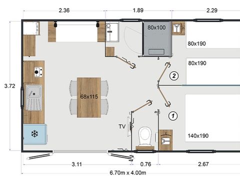 MOBILHOME 4 personnes - GRAND CONFORT  2 chambres C 24m² TV