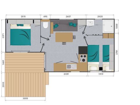 MOBILHOME 4 personnes - MOBIL-HOME SAVANAH 30M² avec terrasse semi couverte
