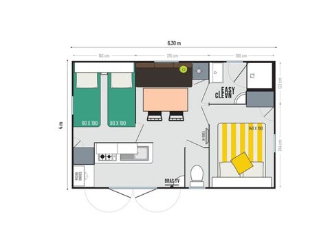 MOBILHOME 4 personnes - Comfort XL | 2 Ch. | 4 Pers. | Terrasse surélevée | Clim. | TV