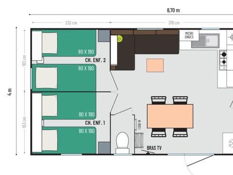 MOBILHOME 6 personnes - PREMIUM MONTMIRAIL Climatisé- 3 chambres + lave-vaisselle + TV (4 adultes max+2 enfants)