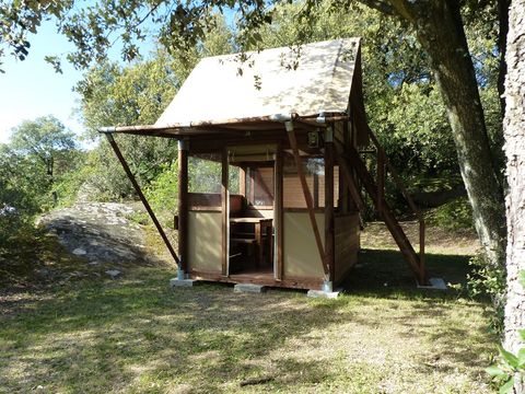 Tente en toile et en bois 4 personnes - Tente Bivouac XL sur pilotis Standard 2 chambres - en pleine nature (sans sanitaires) 2/4 pers