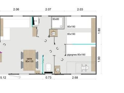 Mobilhome 2/6 personnes - Premium 32m² - 3 chambres - Terrasse semi-couverte - TV - Clim