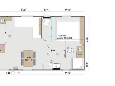 MOBILHOME 5 personnes - Mobil-Home Premium -30m² -2 chambres - terrasse couverte - TV - Clim 2/5 pers