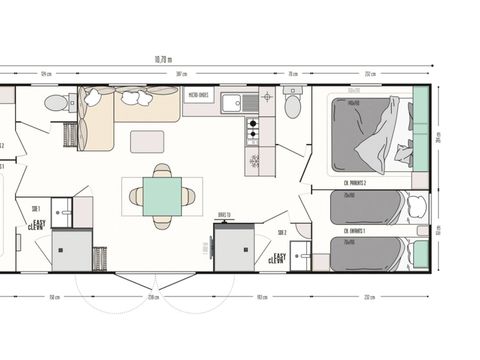 MOBILHOME 8 personnes - Mobil-home | Comfort | 4 Ch. | 8 Pers. | Terrasse surélevée | Cuisine extérieure | 2 SDB | Clim.