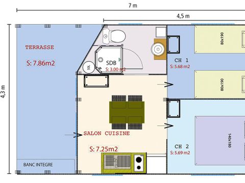 TENTE TOILE ET BOIS 5 personnes - Lodge Noisetier Standard 22m² - 2 chambres + Terrasse couverte 8m²