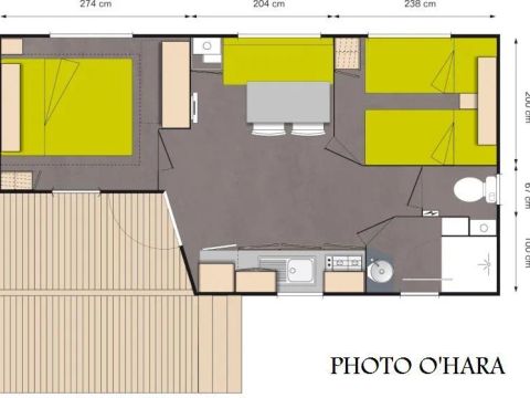 MOBILHOME 4 personnes - CONFORT 25m² - (4pers) - 2 chambres + 1SDB + WC + TV + Terrasse semi-couverte