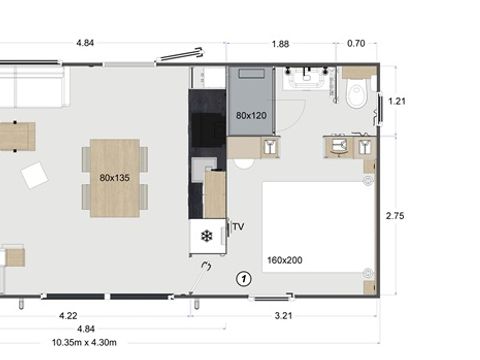 MOBILHOME 4 personnes - ELEGANCE 40m²  (2 chambres - 2 SDB - Climatisation) terrasse semi-couverte 27m² - Nouveauté 2024