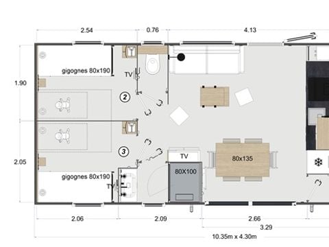 MOBILHOME 6 personnes - ELEGANCE 40m²  (3 chambres - 2 SDB - Climatisation) terrasse 27m² - Nouveauté 2024