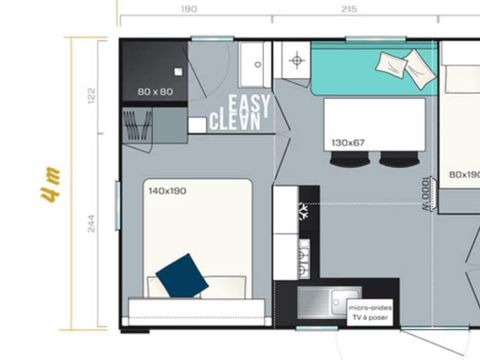 MOBILHOME 5 personnes - Mobil Home Ty Breizh 3 Pièces 5 Personnes + TV
