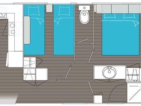 Mobilhome 4 personnes - Maldives CONFORT -2 chambres 32m²- *Clim, terrasse, TV*