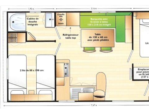 Mobilhome 6 personnes - 28m² - 2 chambres - 15 m² terrasse semi-couverte