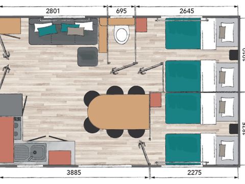 MOBILHOME 6 personnes - 32m² - 3 chambres + terrasse semi couverte 22 m²