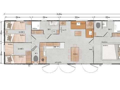MOBILHOME 6 personnes - Confort 3 chambres - 2 salles d'eau