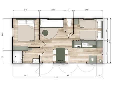 MOBILHOME 4 personnes - Premium 2 chambres avec clim et lave-vaisselle