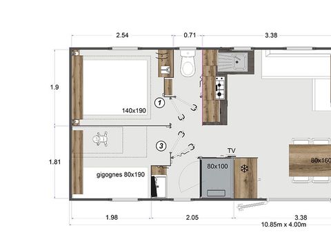 MOBILHOME 8 personnes - Mobil Home Premium - 4 chambres - 2 salles d'eau avec clim et lave-vaisselle 8 pers