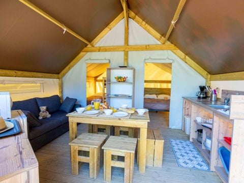 TENTE 5 personnes - Tente Junior sur pilotis 21m² (sans sanitaire)  2 chambres + terrasse