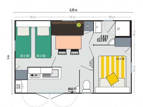 MOBILHOME 4 personnes - Mobil-home 4 plus - 22m² - 2 chambres, terrasse semi-couverte