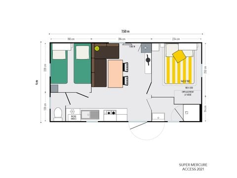 Mobilhome 4 personnes - 4 Confort Plus - 25m² - 2 chambres + terrasse semi-couverte