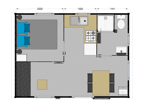 Mobilhome 2 personnes - Mobil-home | Comfort | 1 Ch. | 2 Pers. | Terrasse surélévée non couverte | TV