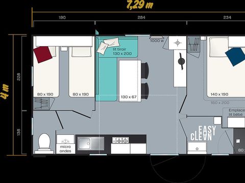 MOBILHOME 4 personnes - Mobil-home Caélia Standard 27m² (2 chambres) + terrasse couverte / Zone piétonne 4 pers