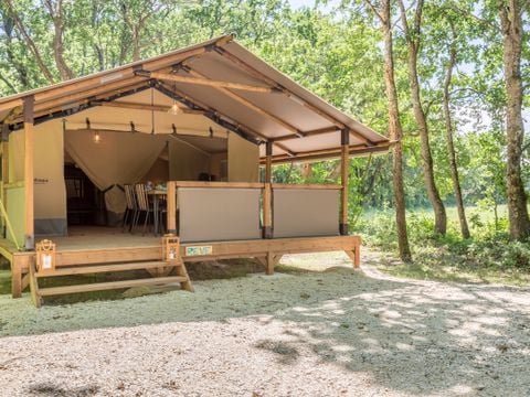 TENTE TOILE ET BOIS 4 personnes - Lodge Insolite Pinède 34 m² - 2 chambres + Terrasse couverte + Plancha - 4/5 pers