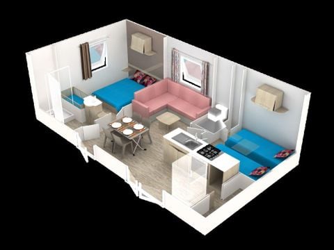 MOBILHOME 4 personnes - Mobil-home Premium Riviera 28m² proximité rivière- 2 chambres + Terrasse couverte - 4 pers