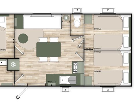 MOBILHOME 6 personnes - Mobil-home Premium Trendy 33m² - 3 chambres + terrasse couverte + Clim + TV