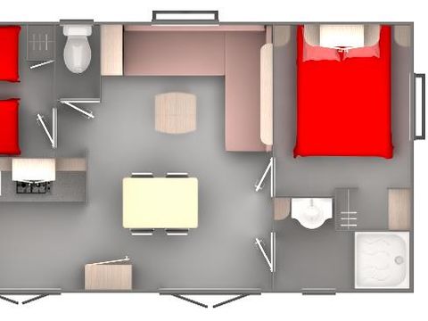 MOBILHOME 4 personnes - Mobil-Home Confort Cocoon Clim 28m² (2ch-4pers) + Terrasse couverte + Clim - Tarif 1 à 4 pers. 4 pers