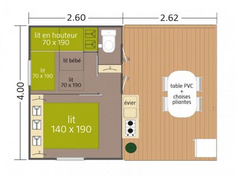 BUNGALOW TOILÉ 4 personnes - BEURDY 20 - sans sanitaires 21 m²