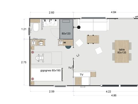 MOBILHOME 4 personnes - Crecy la Chapelle : QUEEN 2 CHAMBRES - 2 SDB - AVEC CLIMATISEUR - DRAPS ET SERVIETTES INCLUS 1/4 pers