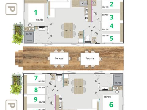 MOBILHOME 6 personnes - LODGE TWIN 6PERS 6CH 2SDB 1/12 pers 