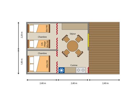 Tente en toile et en bois 5 personnes - ECOLODGE STANDARD sans sanitaires 20 m²