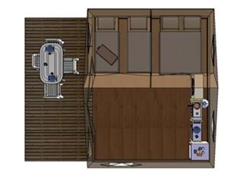Tente en toile et en bois 5 personnes - Tente CANADA 20 m² - 2 chambres / Terrasse couverte - sans sanitaires