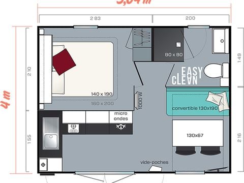 MOBILHOME 2 personnes - Confort - 20m² - 1 chambre