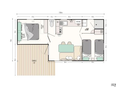 MOBILHOME 4 personnes - Bali 32m2 + Climatisation 4 personnes