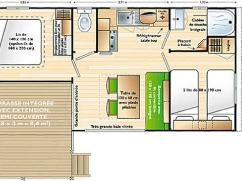 MOBILHOME 4 personnes - Loggia 32m2 + Climatisation 4 personnes