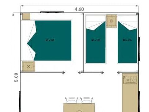 Tente en toile et en bois 5 personnes - Lodge Wood 23m² - 2 chambres