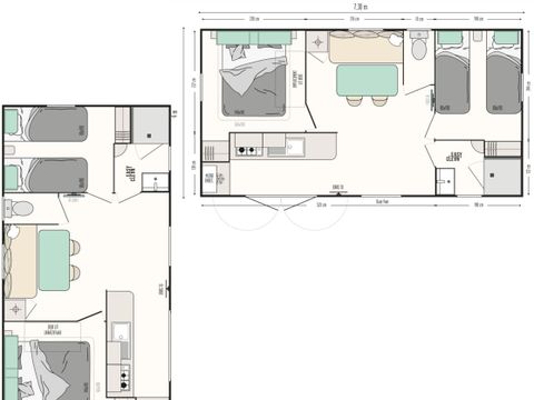 MOBILHOME 10 personnes - Tribu 2x26m² - 4 chambres - terrasse semi-couverte 22m² - TV - lave vaisselle