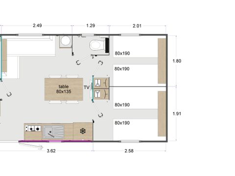 MOBILHOME 7 personnes - Confort 3 chambres